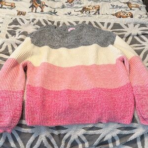 Pink Lily Pink, Cream, and Gray Women's Sweater
